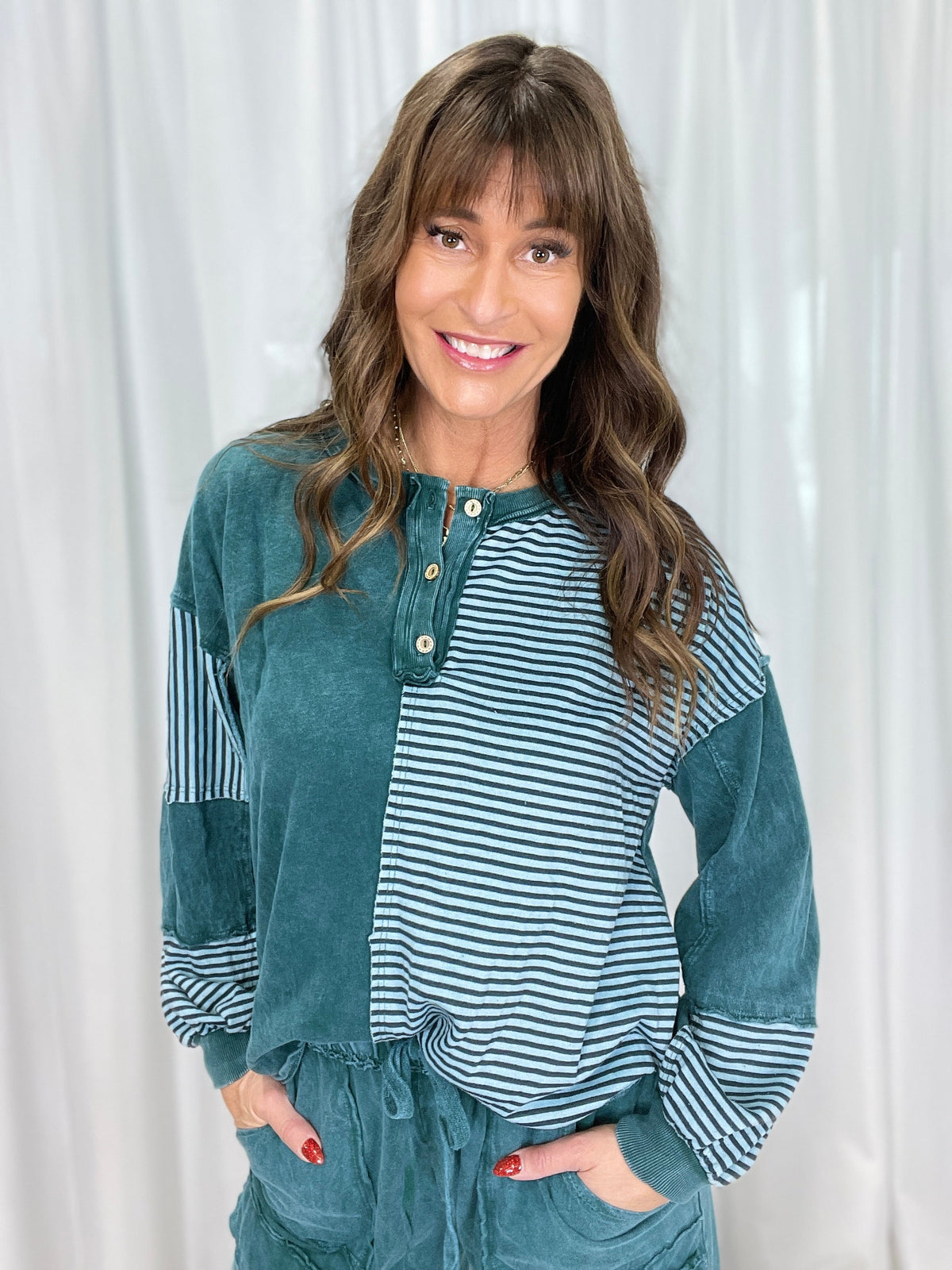 Lucky To Have You Striped Henley Top In 2 Colors *Final Sale*
