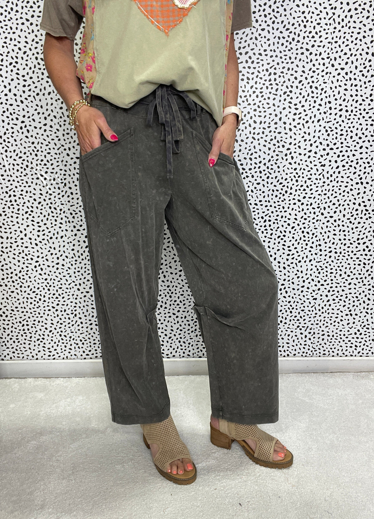 Standing Clear Mineral Washed Terry Knit Pants In Ash *Final Sale*