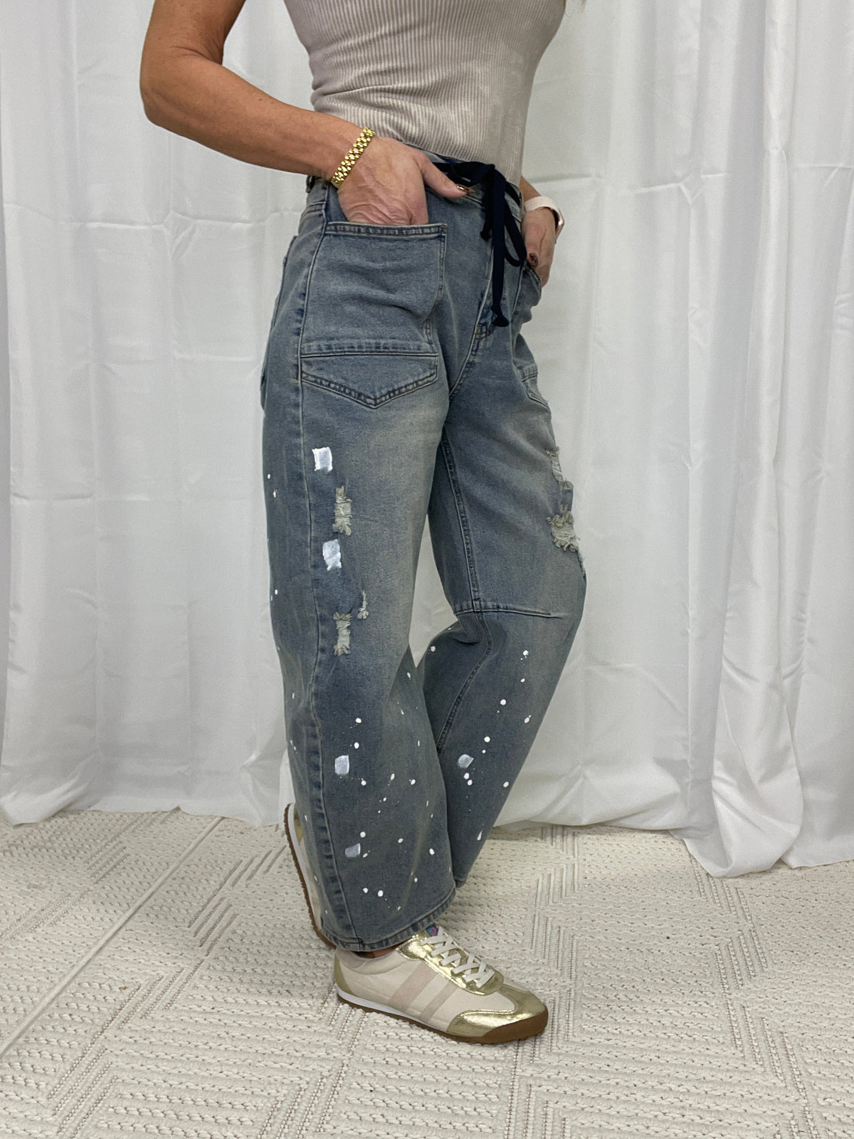 Lainey Washed Distressed Barrel Jeans 693 In 3 Colors