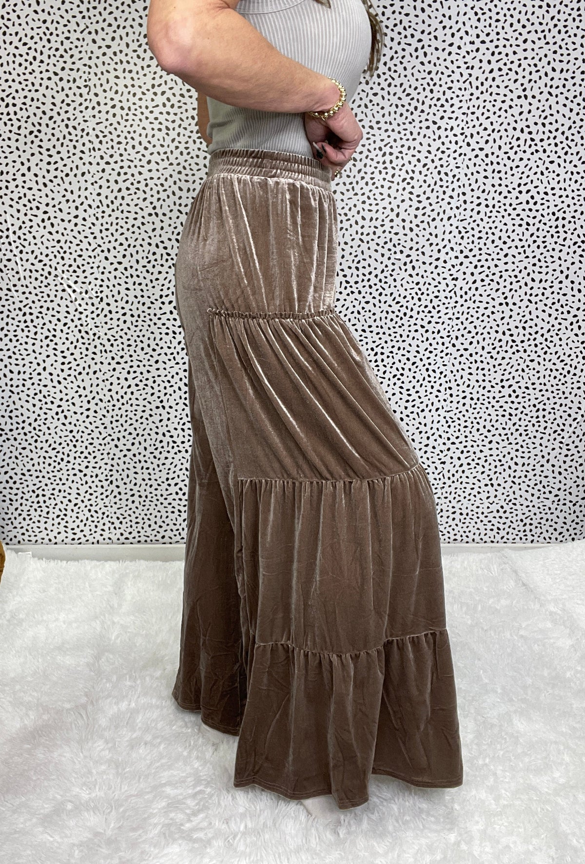 Do It Right Velvet Tiered Wide Ruffle Pants In 2 Colors *Final Sale*