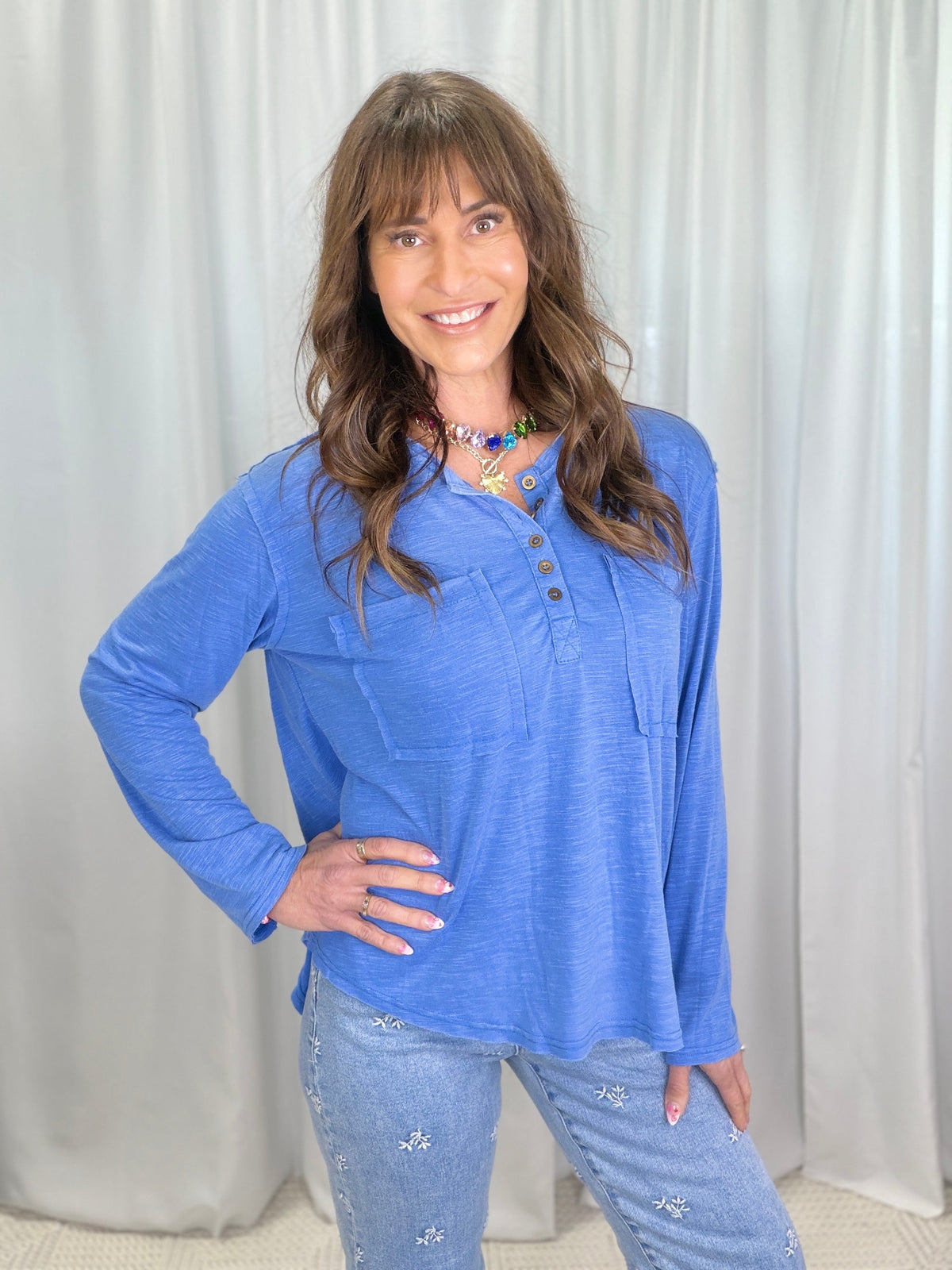 Pol Harper Slub Button Top in 4 Colors