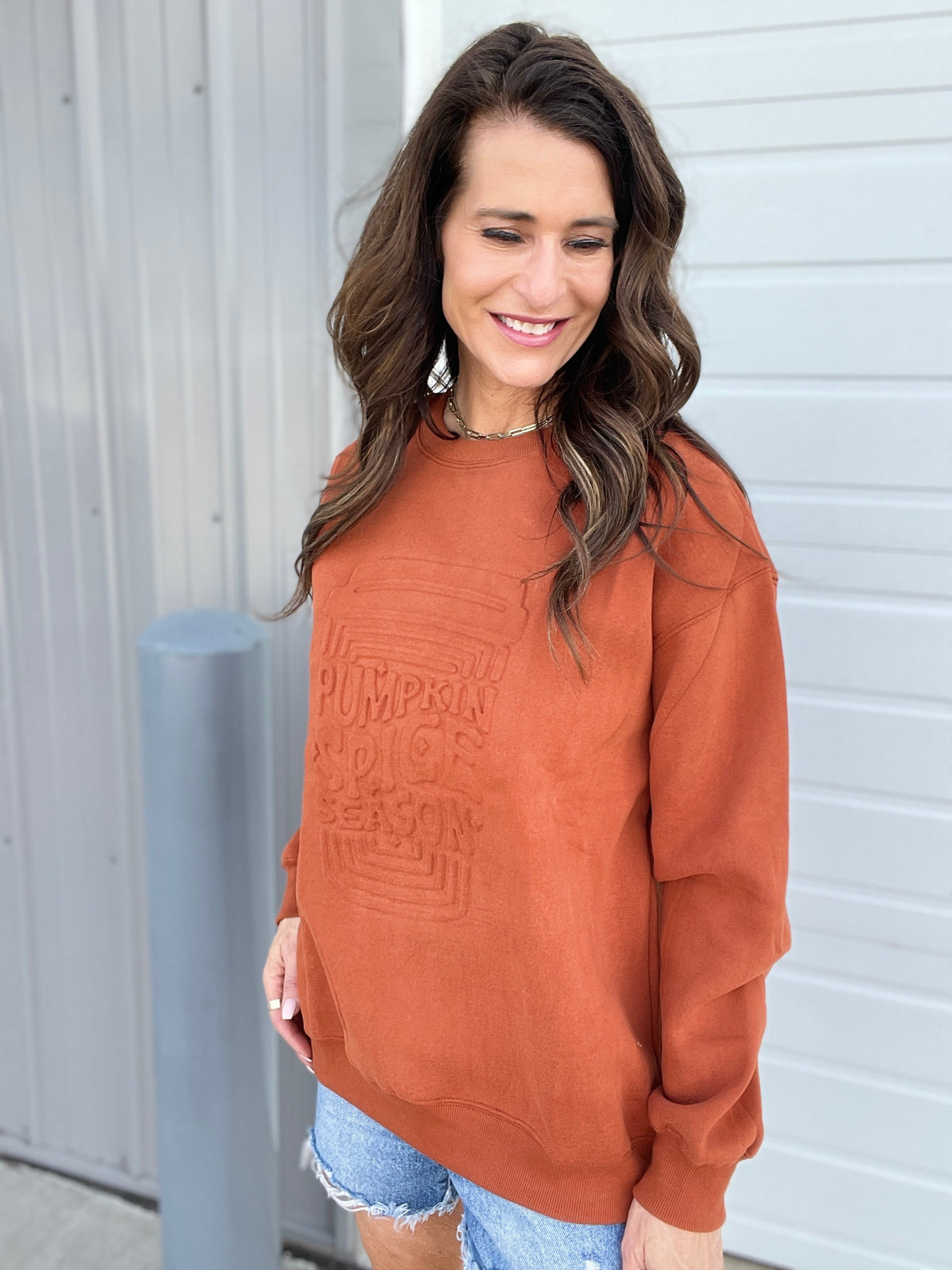 Corn Maze Pumpkin Spice Latte Embossed Crewneck Sweatshirt *Final Sale*