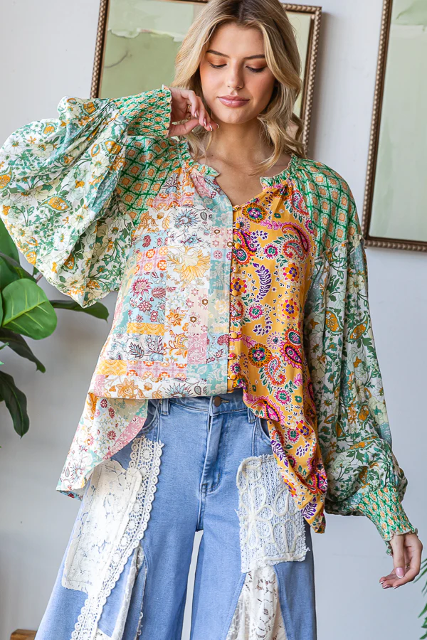 Oli & Hali Never Fade Away Button Front Mixed Top In 2 Colors *Final Sale*