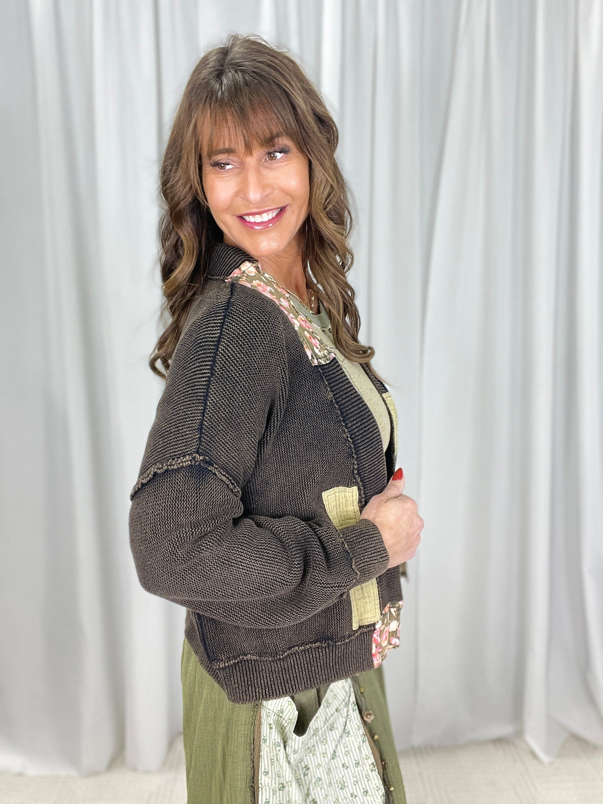 POL Canyon Rose Long Sleeve Cardigan In Black *Final Sale*