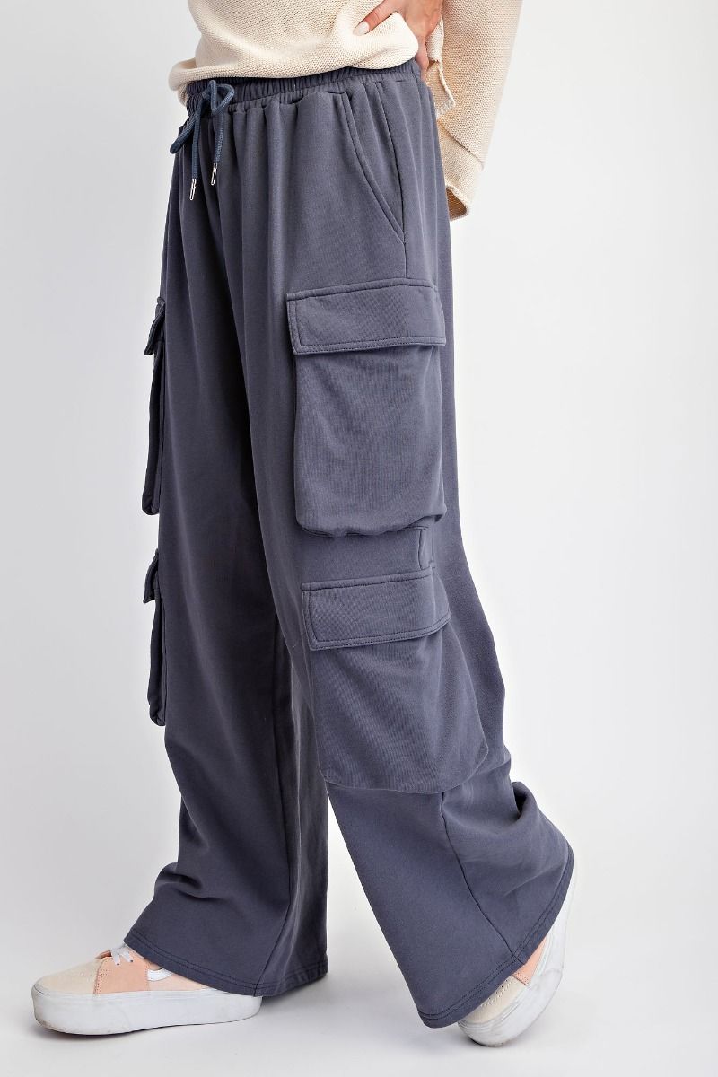 Live Freely Terry Knit Cargo Pants In 3 Colors: Denim, Khaki, Mocha