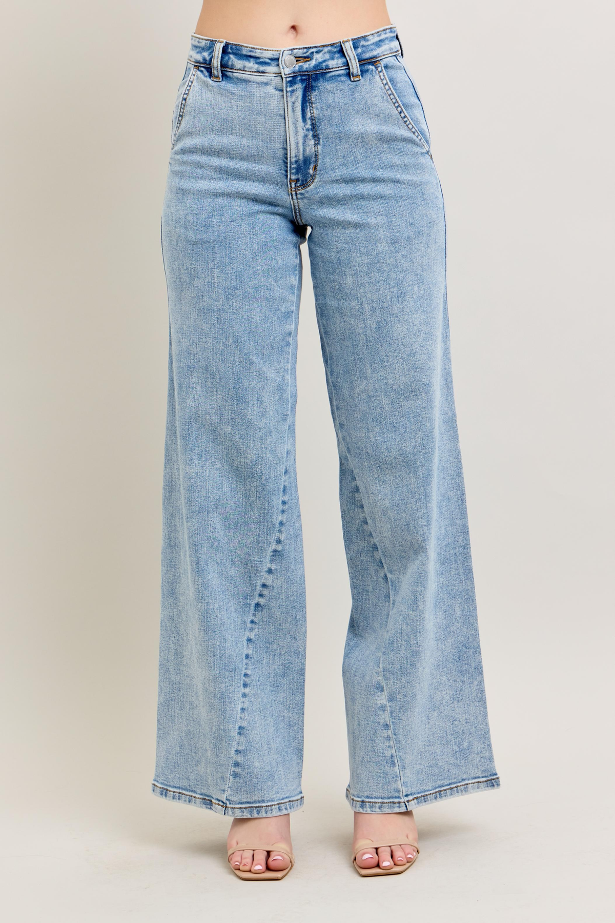 Judy Blue Mandy Stone Wash Retro Wide Fit With Skewed Inseam Jeans 654 In Light