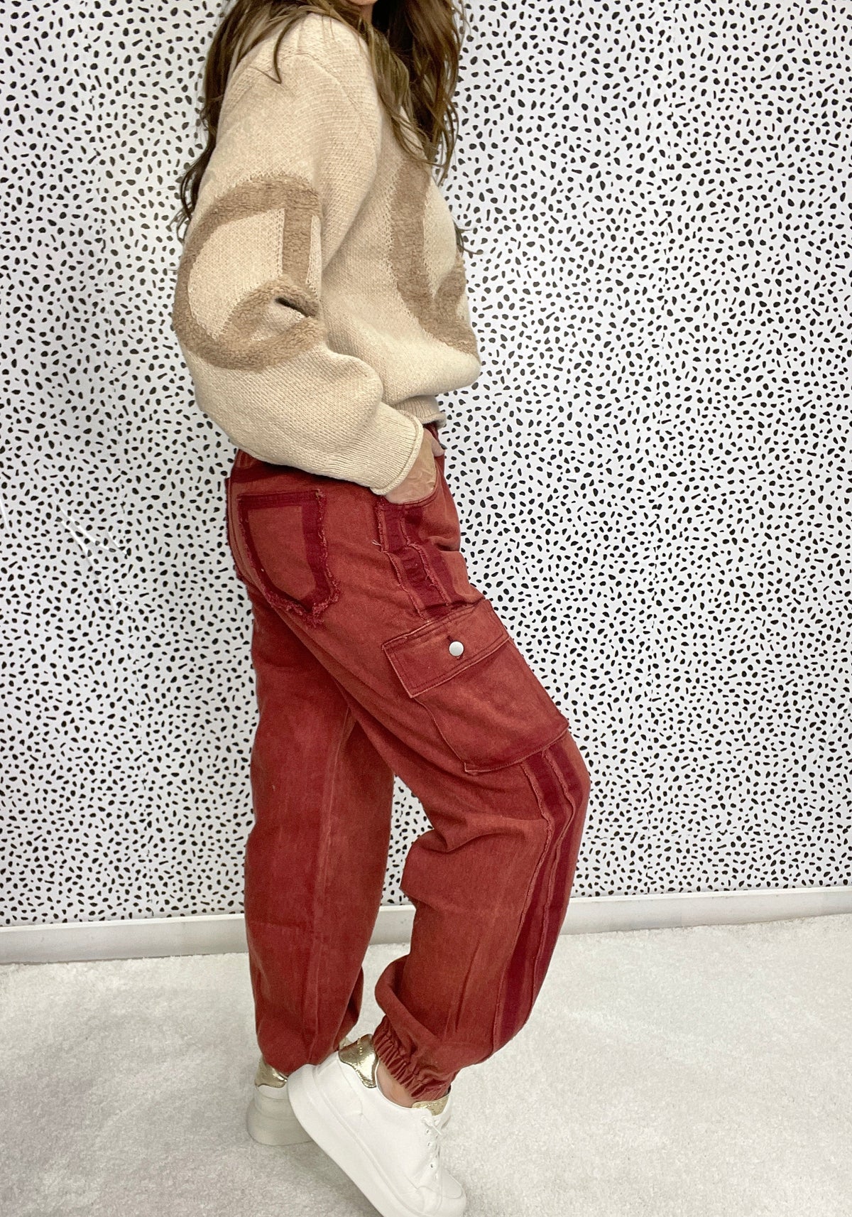 POL End Zone Vintage Wash Joggers In Brick *Final Sale*
