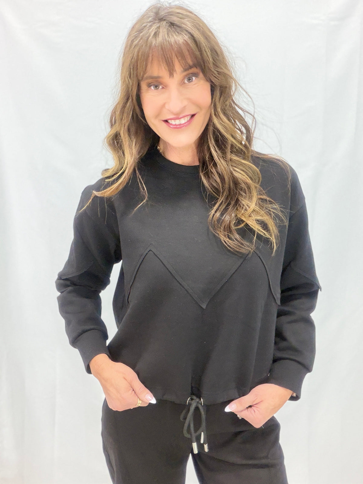 Bank It Drawstring Hem Sweatshirt In Black