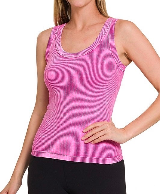Mineral Wash Ribbed Reversable Tank Top In 18 Colors