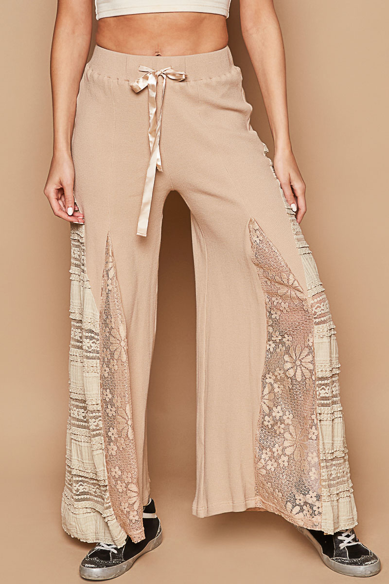 POL Sweet Charm Wide Leg Thermal And Lace Mix Pants In 2 Colors *Final Sale*