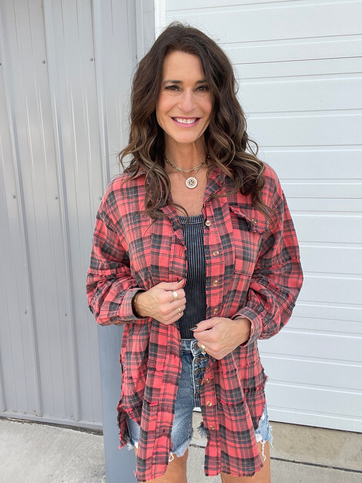Soul Sister Mineral Washed Plaid Top In 4 Colors