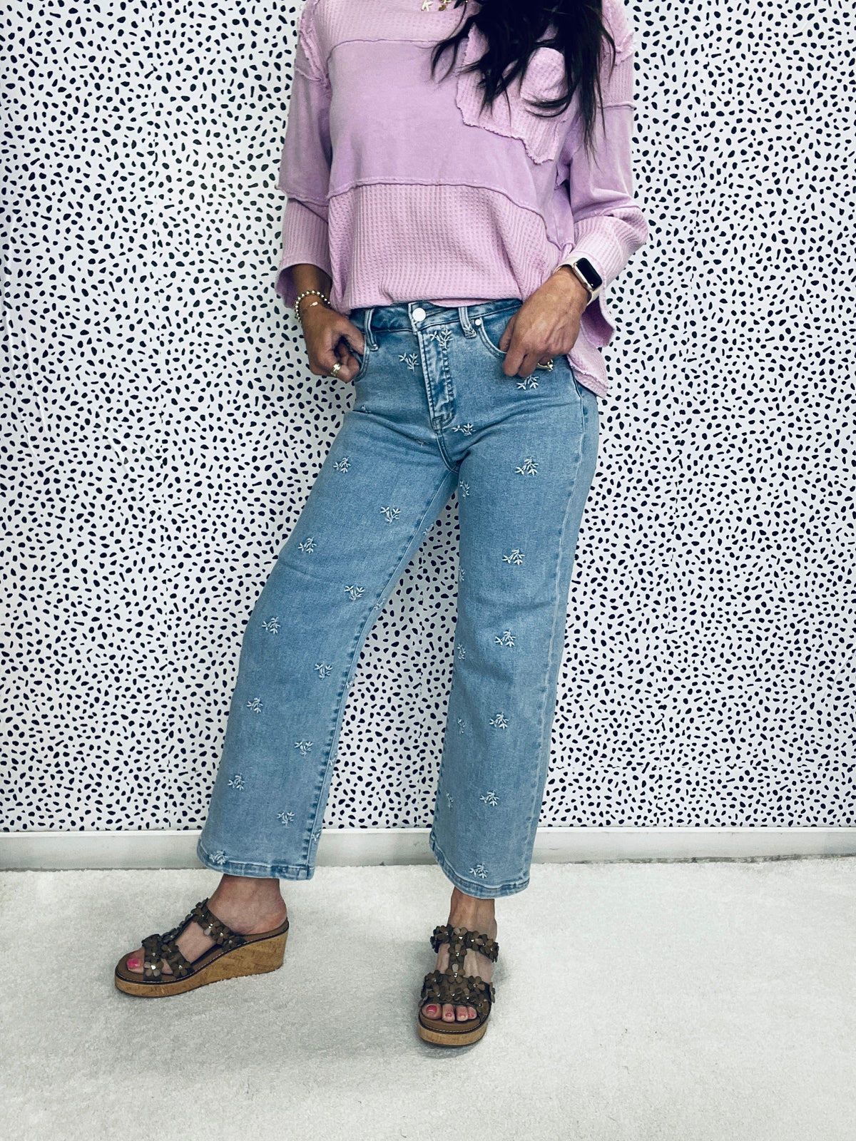 Risen Gwendolyn High Rise Crop Wide Embroidered Jeans 010 In Light