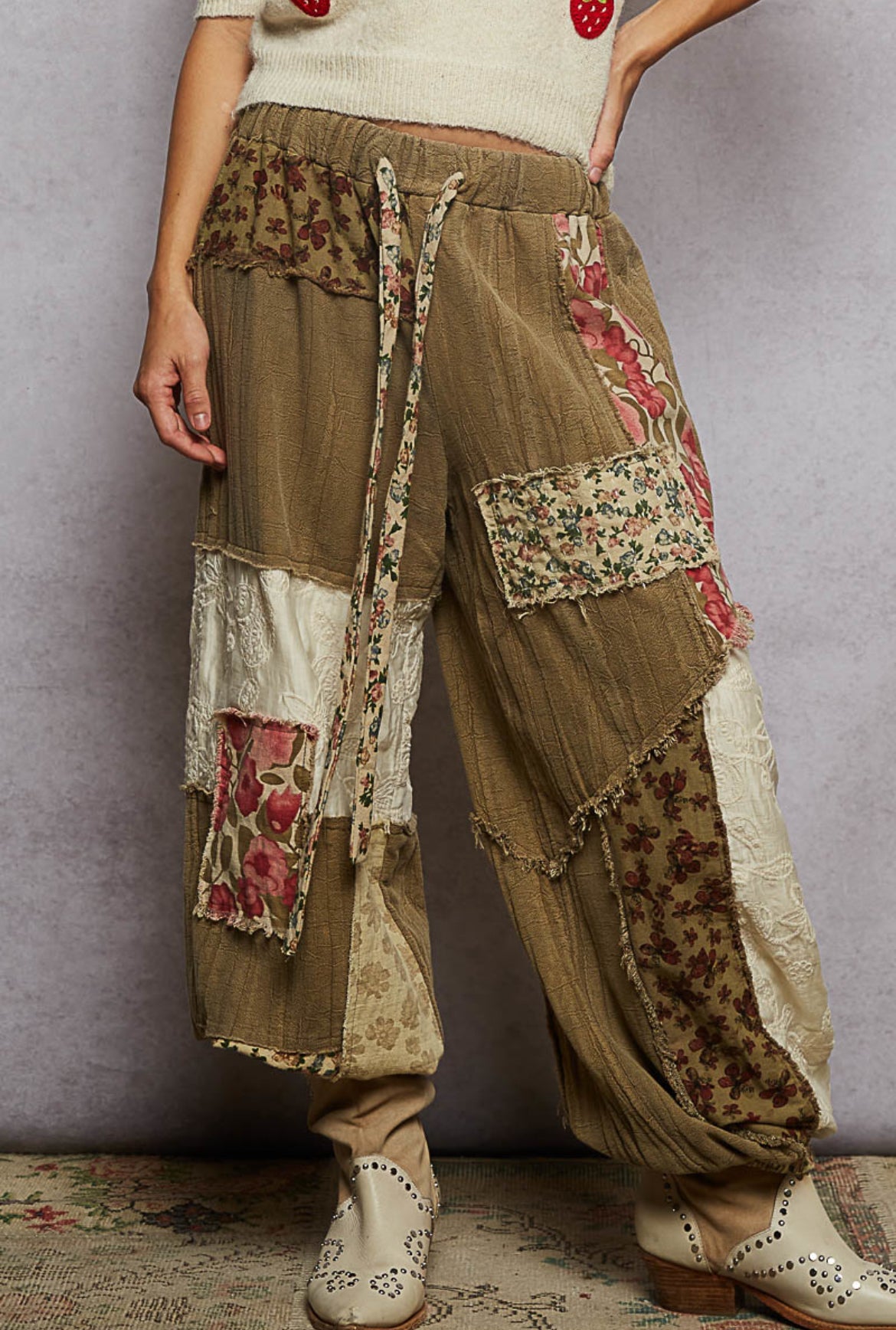 POL There With You Patch Detail Pants In Herb