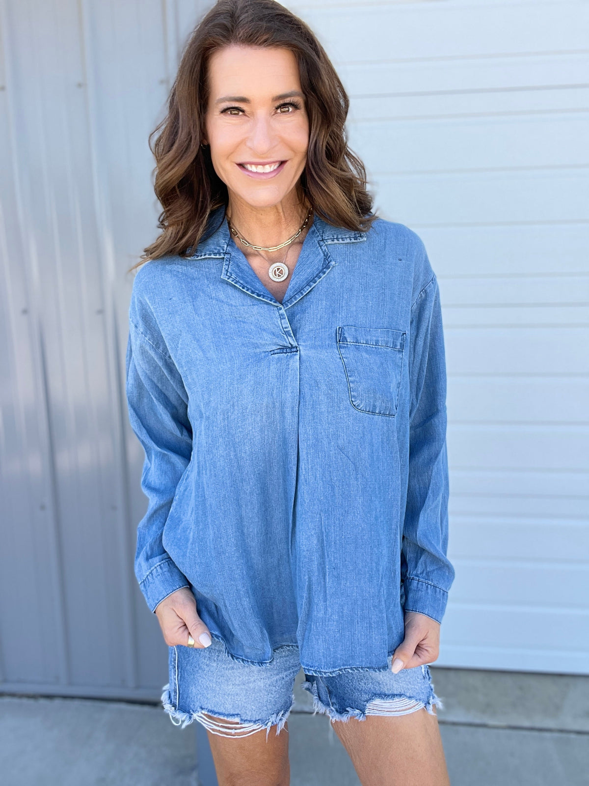 Make The Change Denim Top In 2 Colors: Dark, Washed *Final Sale*