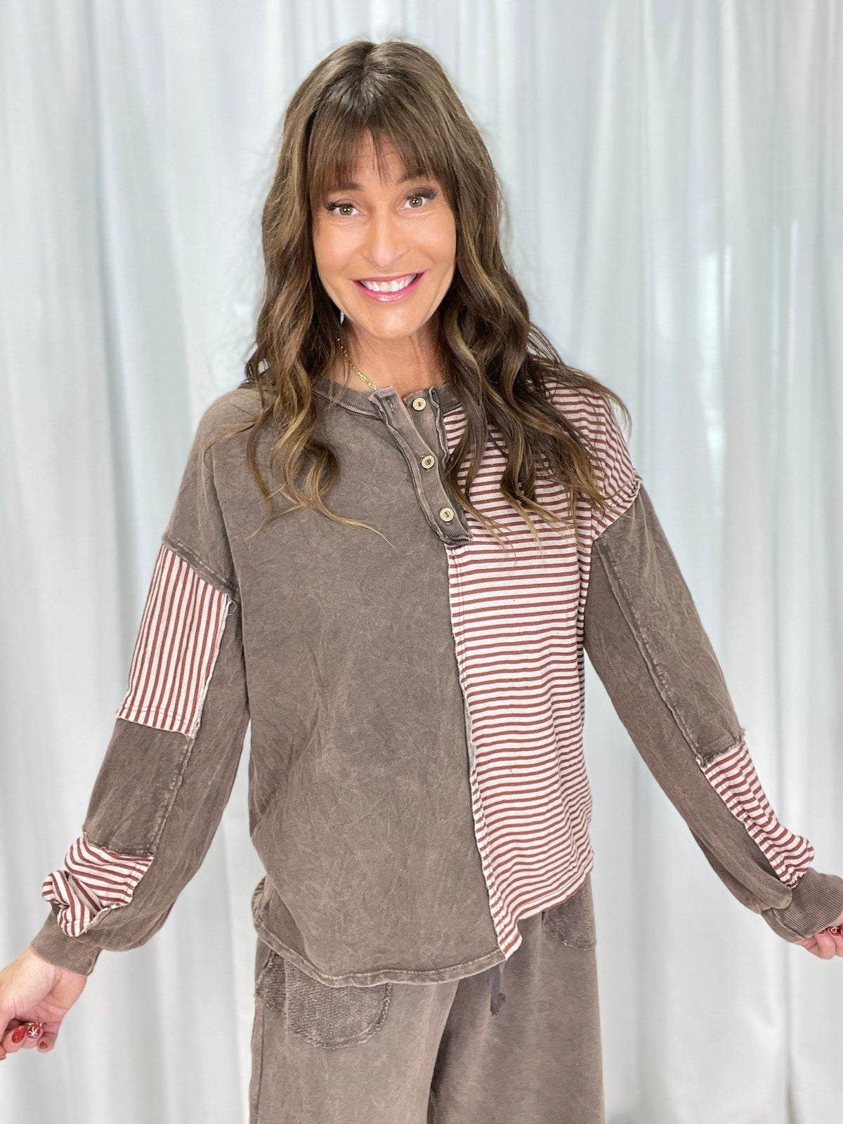 Lucky To Have You Striped Henley Top In 2 Colors *Final Sale*