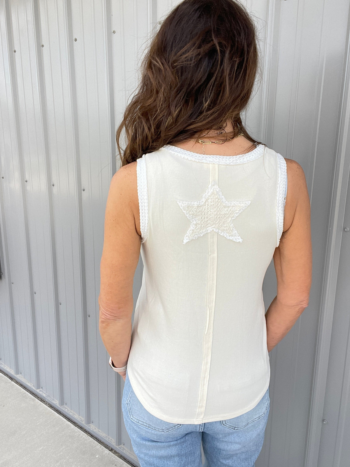 Pol Star Gazer Crochet Patch Tank Top In 2 Colors *Final Sale*