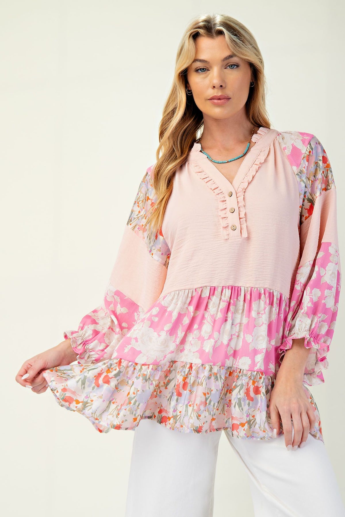 Better Believe It Print Mix Tiered Top In 2 Colors *Final Sale*