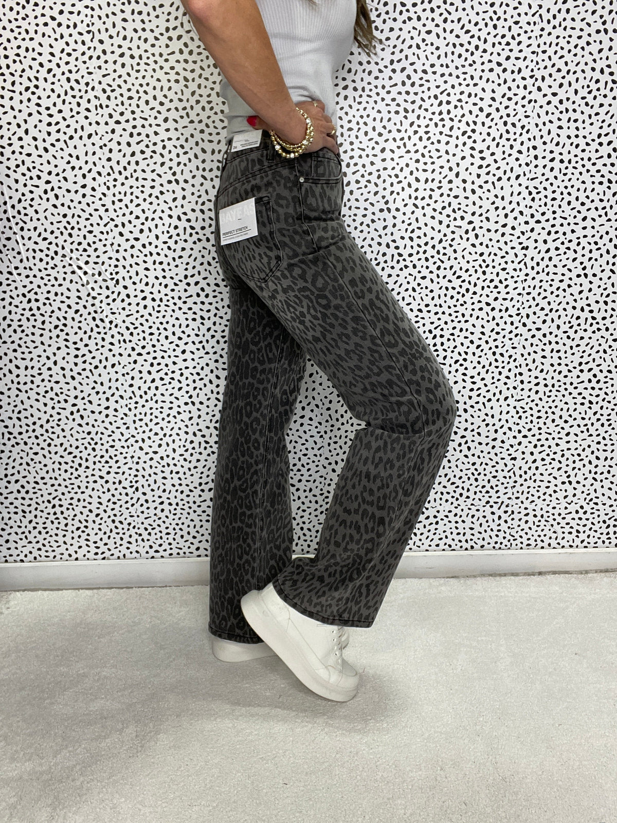 Leia High Rise Leopard Print Wide Leg Jeans 214 In Black