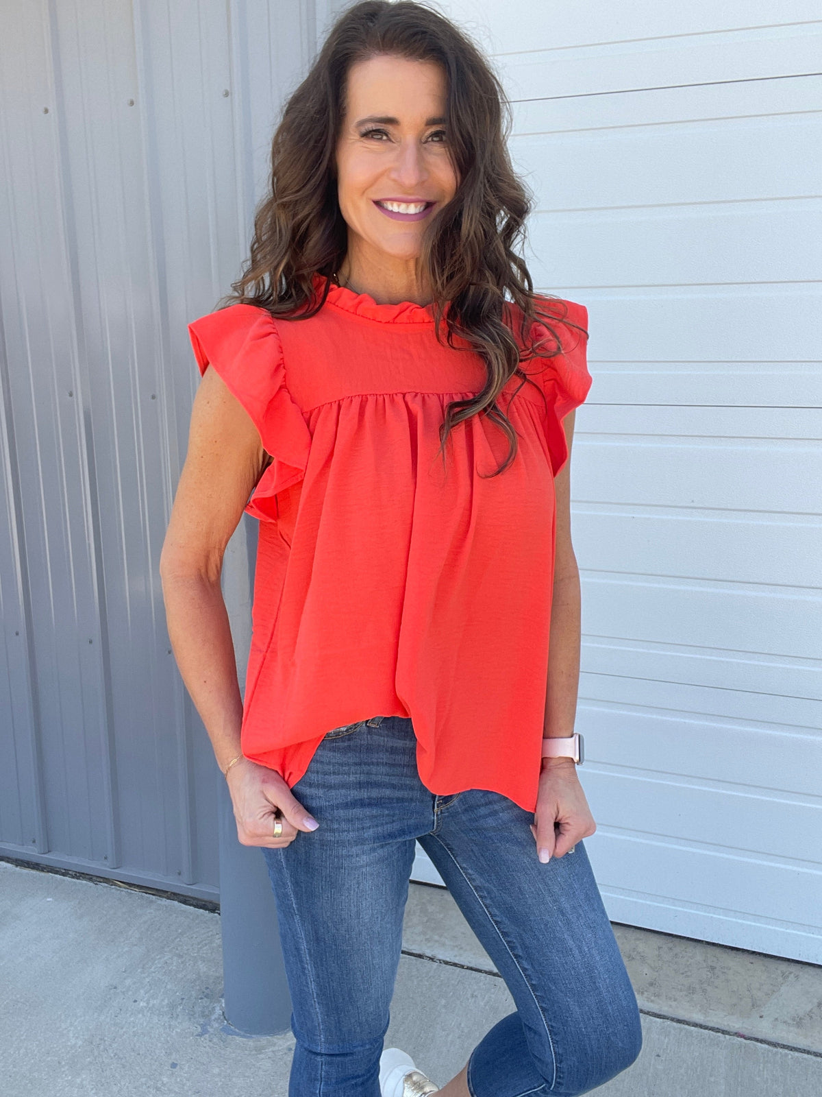 Sunset Perfection Airflow Ruffle Neck Flutter Sleeve Top *Final Sale*