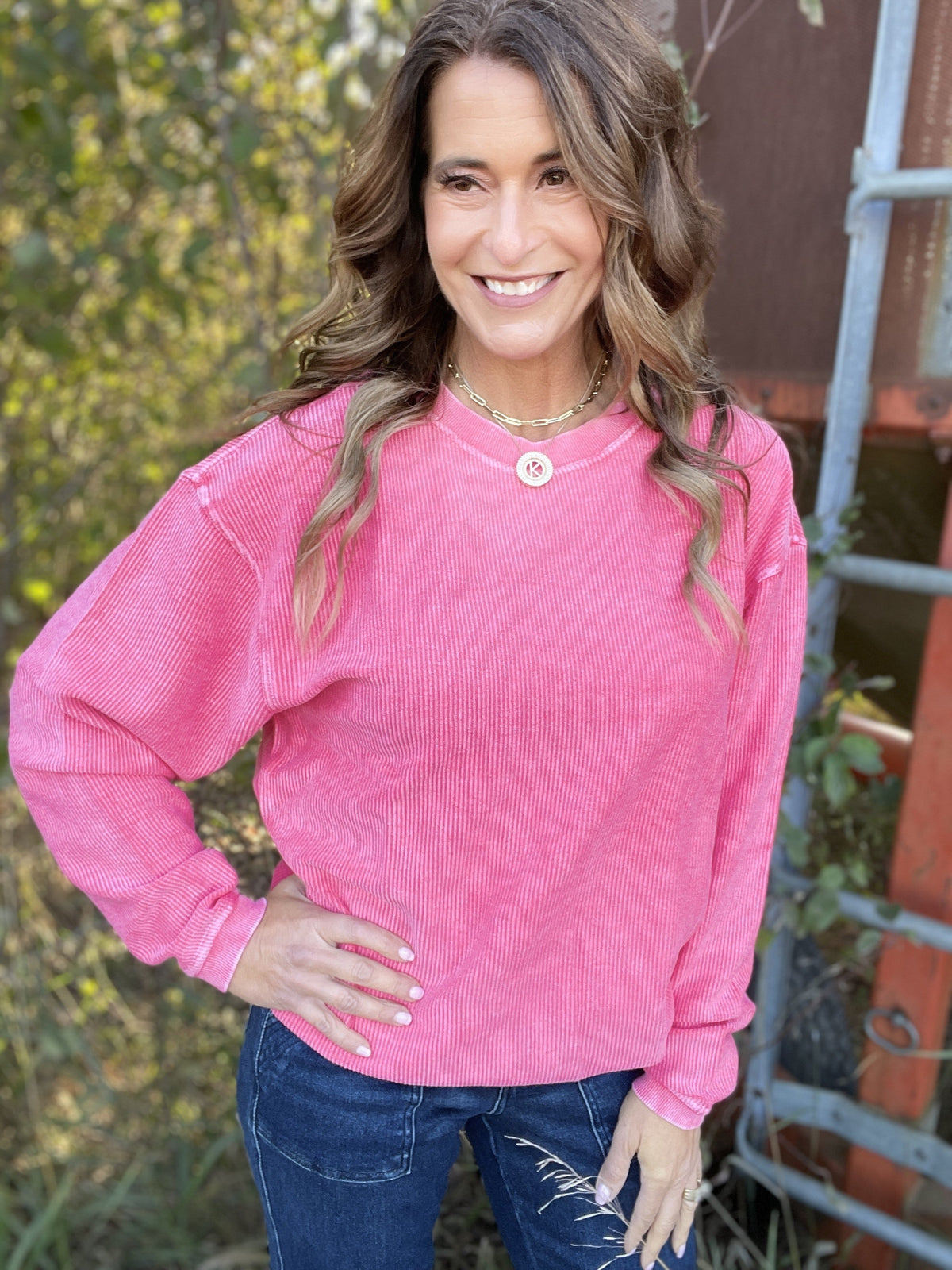 Snow Washed Essential Corded Crew Sweatshirt in Royal