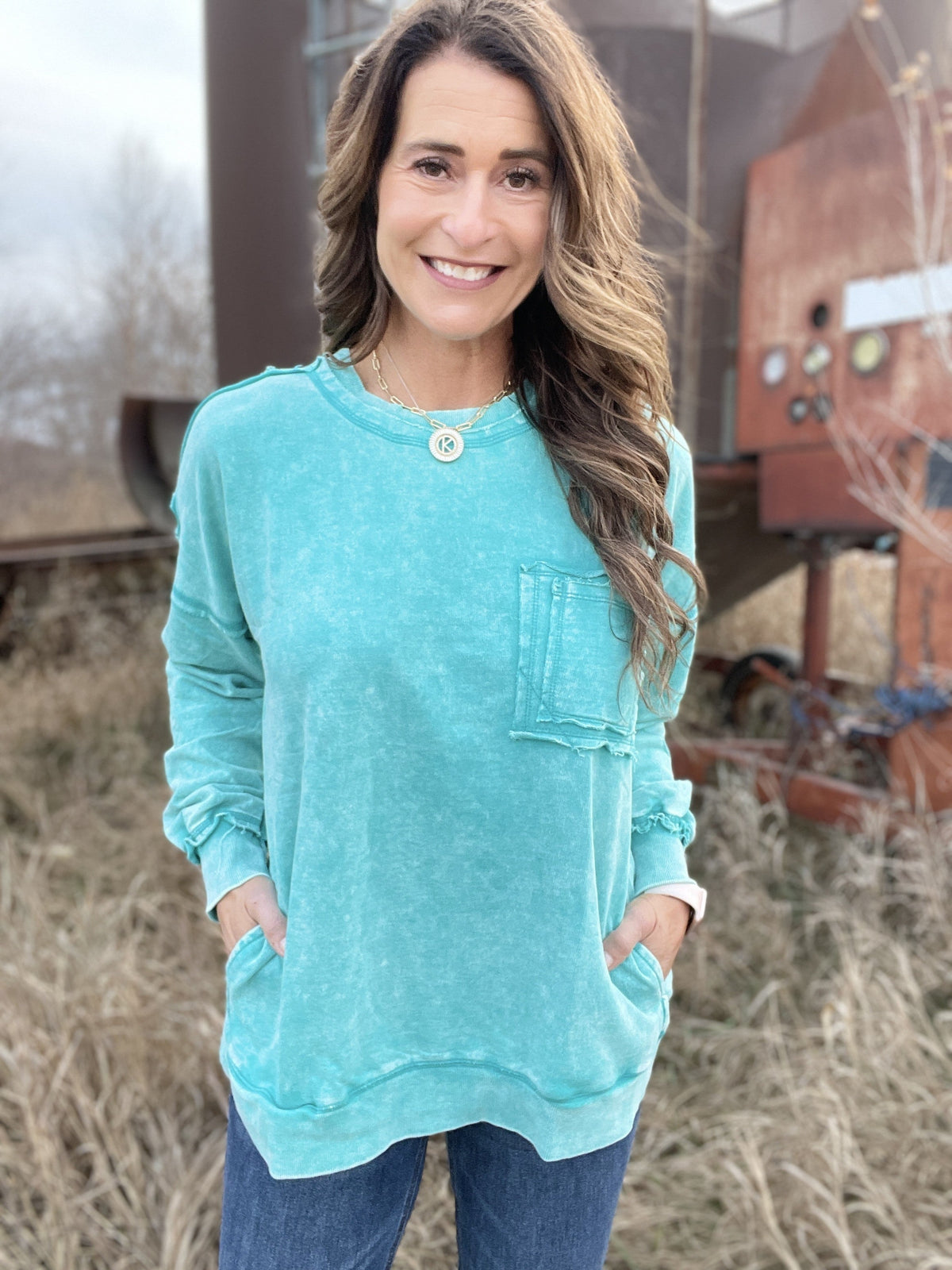 Frosted Details Casual Pullover Crewneck Top In 4 Colors *Final Sale*