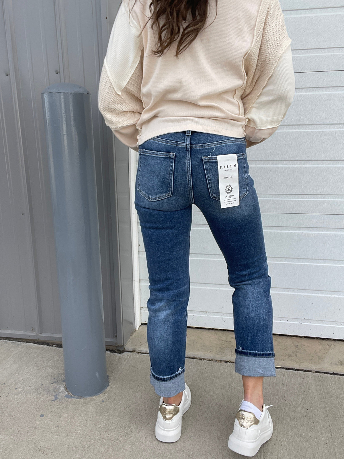 Risen Dina Tummy Control Non-Distressed Cuffed Straight Leg Jeans 941 In Dark