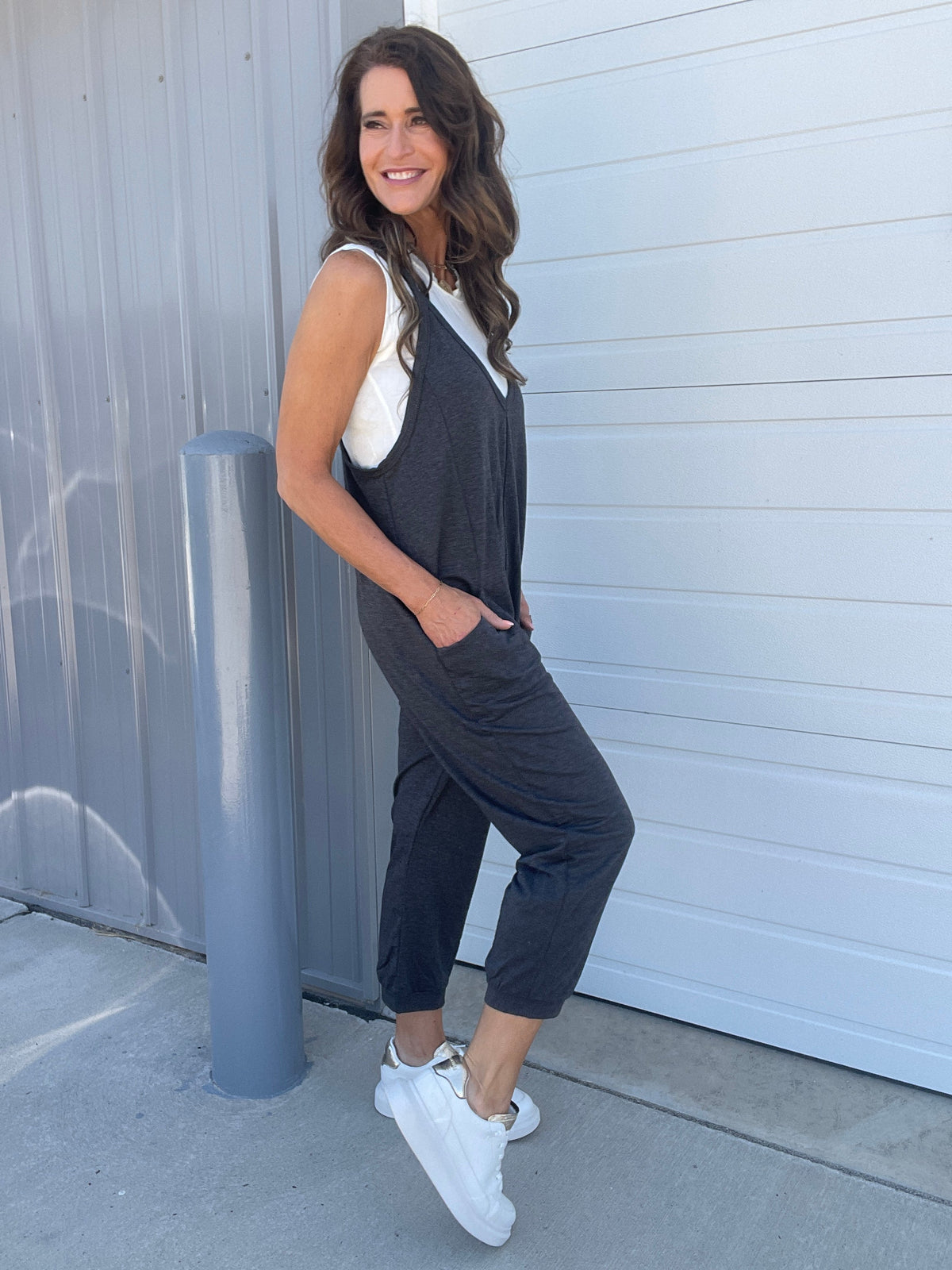 Becky Soft Jumper With Adjustable Straps In Charcoal *Final Sale*