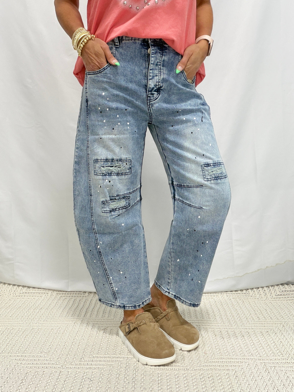 Quiet Confidence Elastic Waist Barrel Jeans In Denim