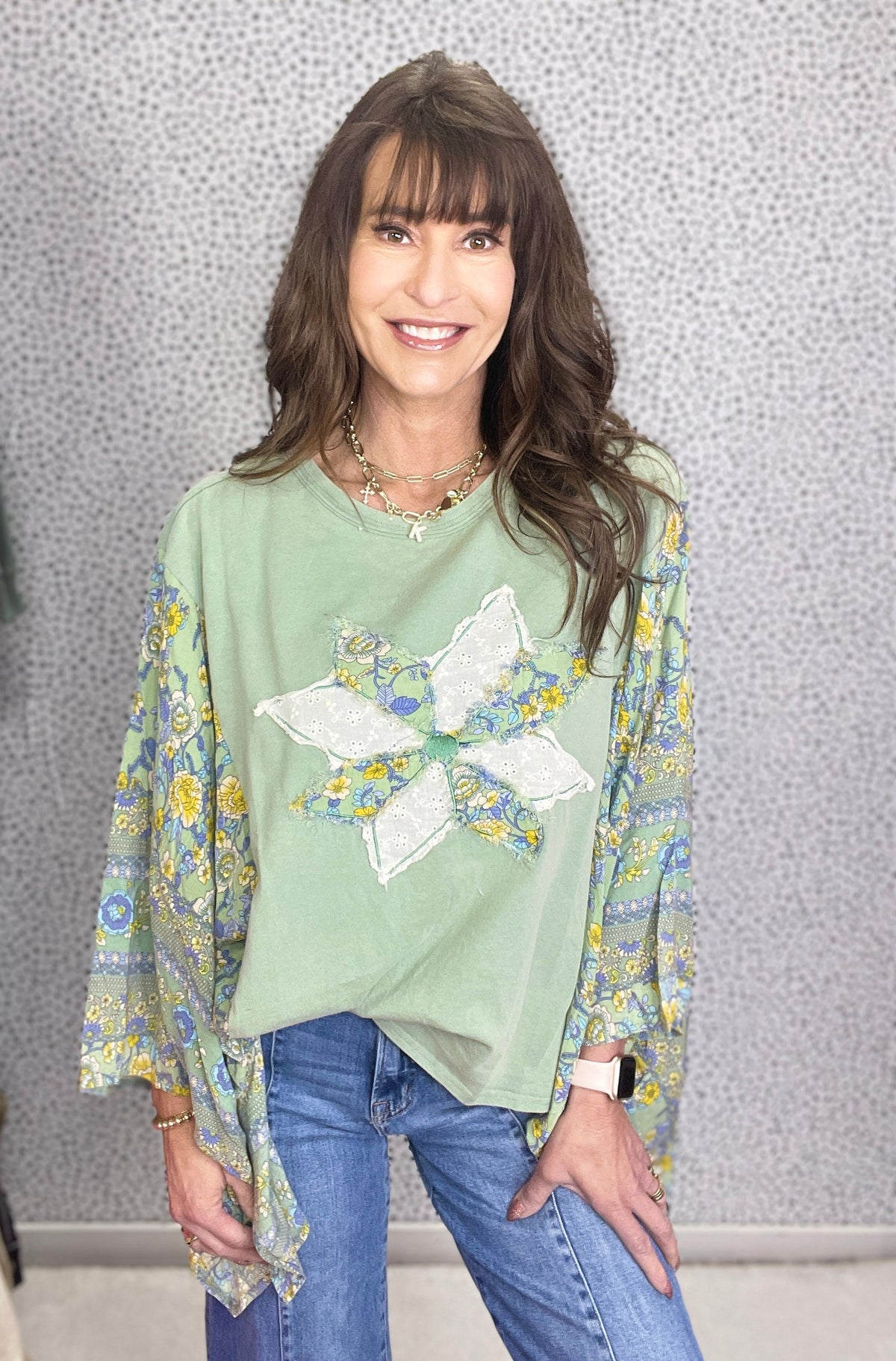 Free Fallin' Print Mix Poncho Top *Final Sale*