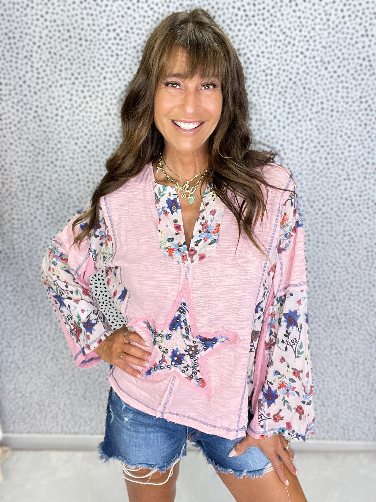 POL Twilight Blossom V-Neck Long Sleeve Top In 2 Colors *Final Sale*
