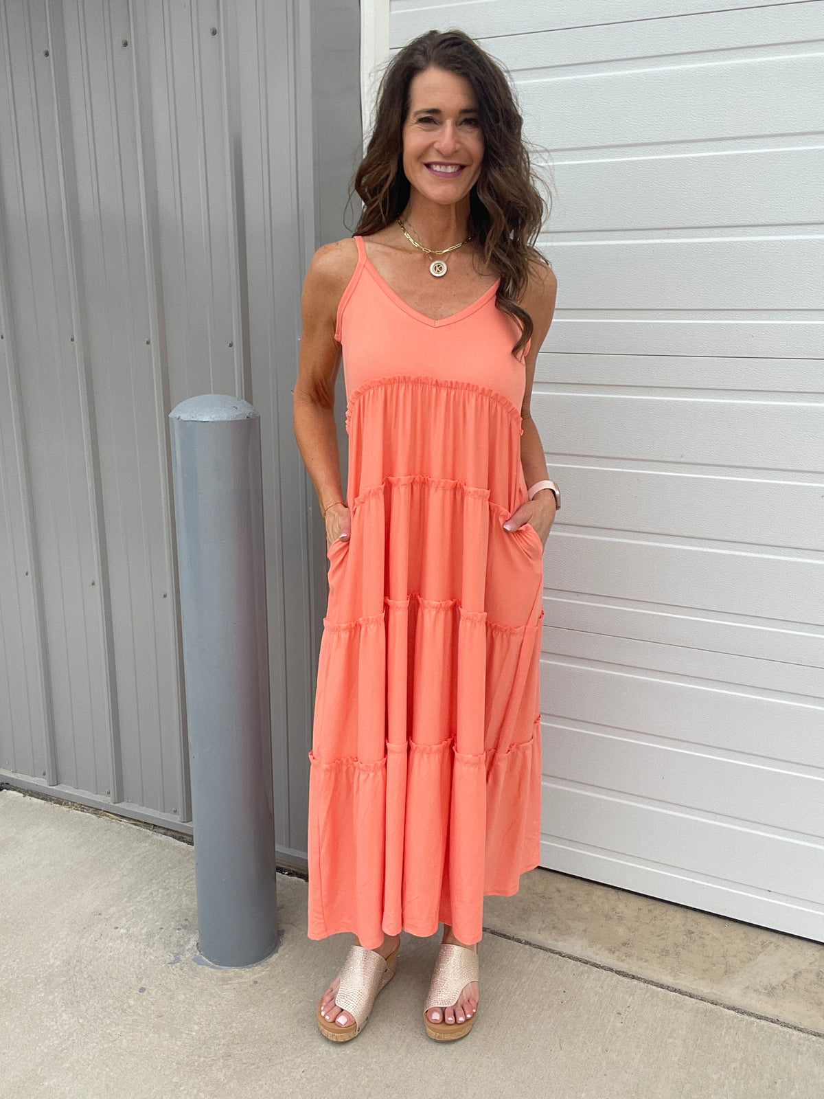 She's Got The Look Tiered Cami V Neck Adjustable Strap Maxi Dress In 4 Colors *Final Sale*