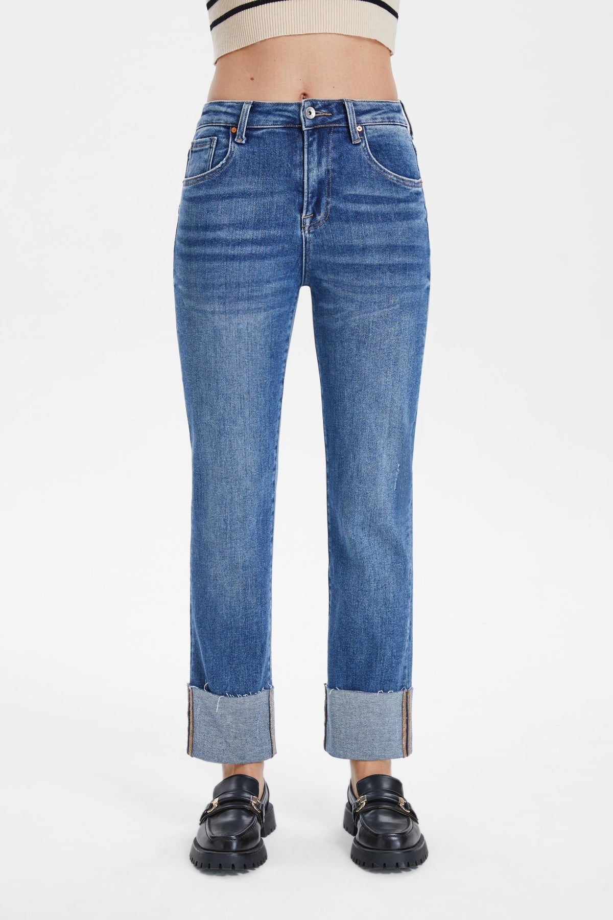 Darcy High Rise Straight Leg Jeans With Rolled Hem 153 In 2 Colors