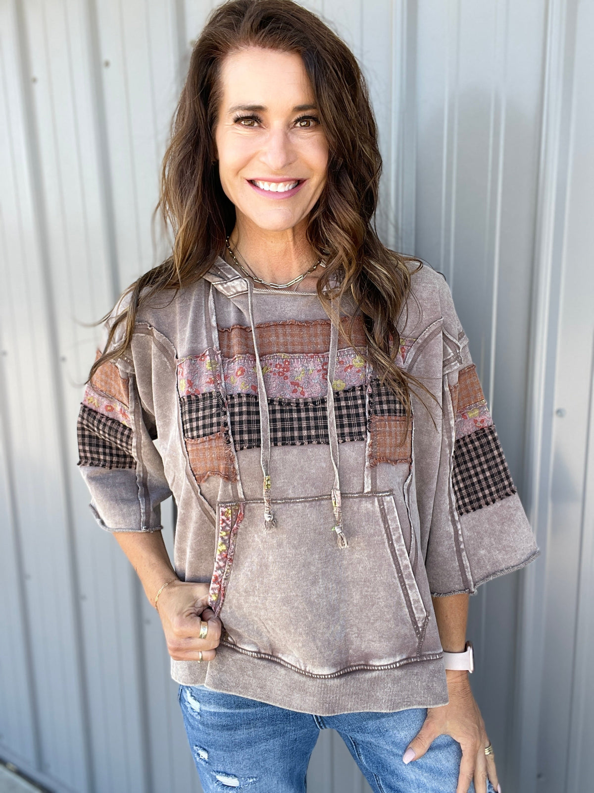 See The Truth Print Mix Hoodie In 5 Colors: Mocha, Green, Orange, Taupe, Ecru *Final Sale*