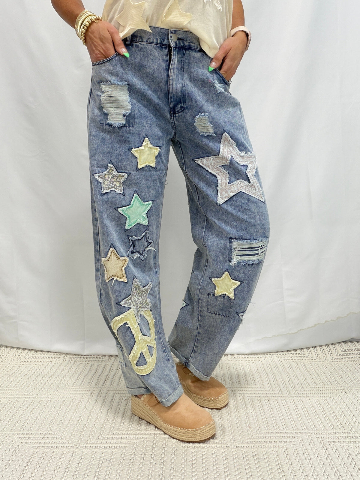 Patchwork Play Wide Leg Jeans In Denim