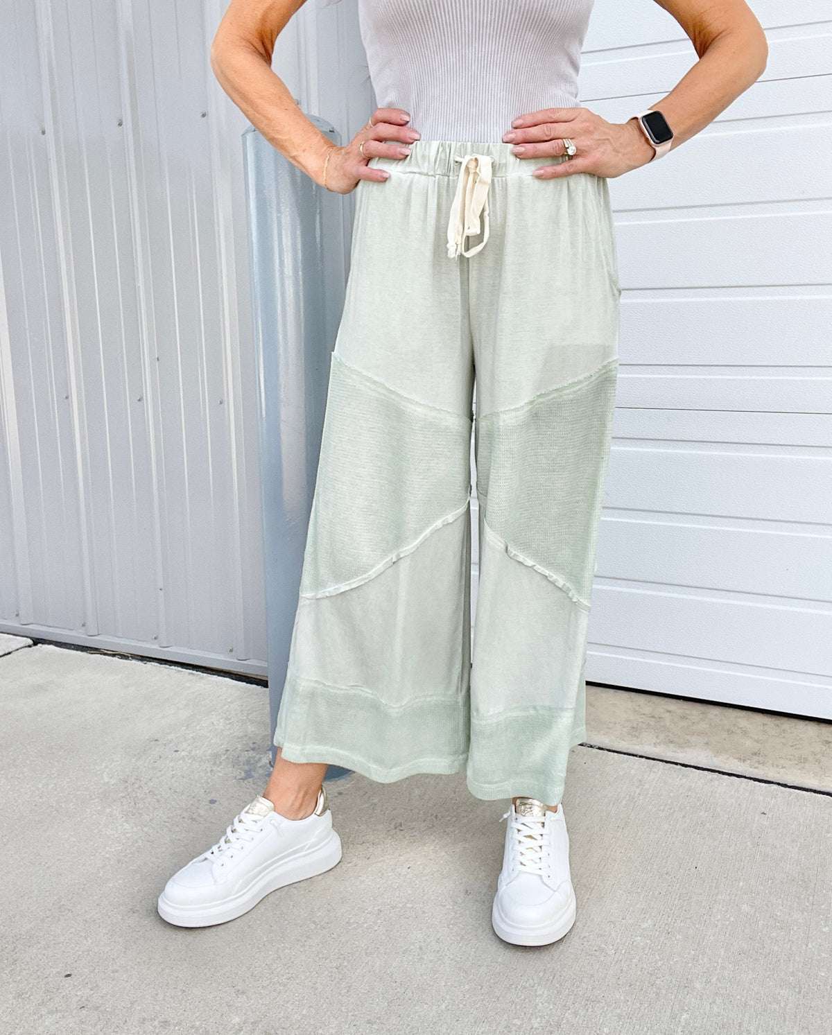 Pol Play Date Loose Wide Leg Cropped Pants In 7 Colors: Aqua, Lilac, Grey, Pink, Beige, Black, Desert Sage *Final Sale*