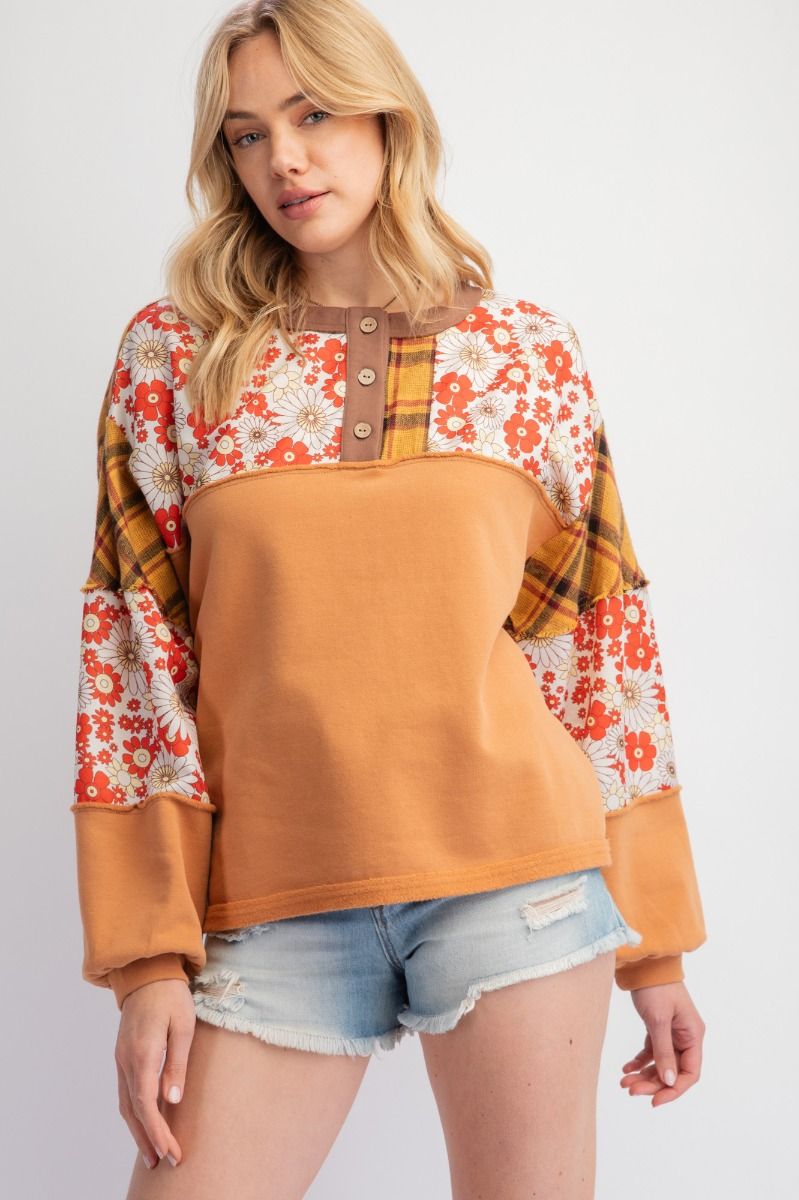 Pretty As A Flower Print Mix Pullover In 2 Colors