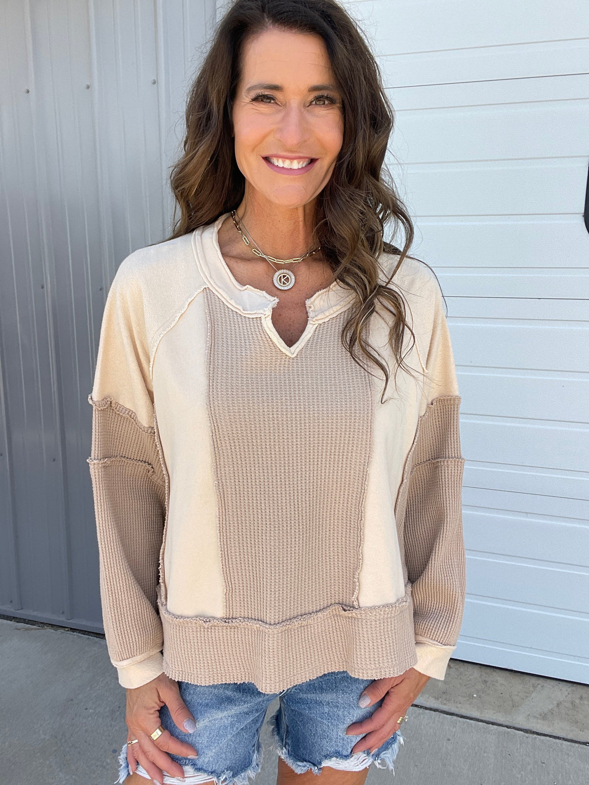 Pol Without You Multi Panel Oversized Top In 4 Colors: Ivory, Blue, Taupe, Brick *Final Sale*