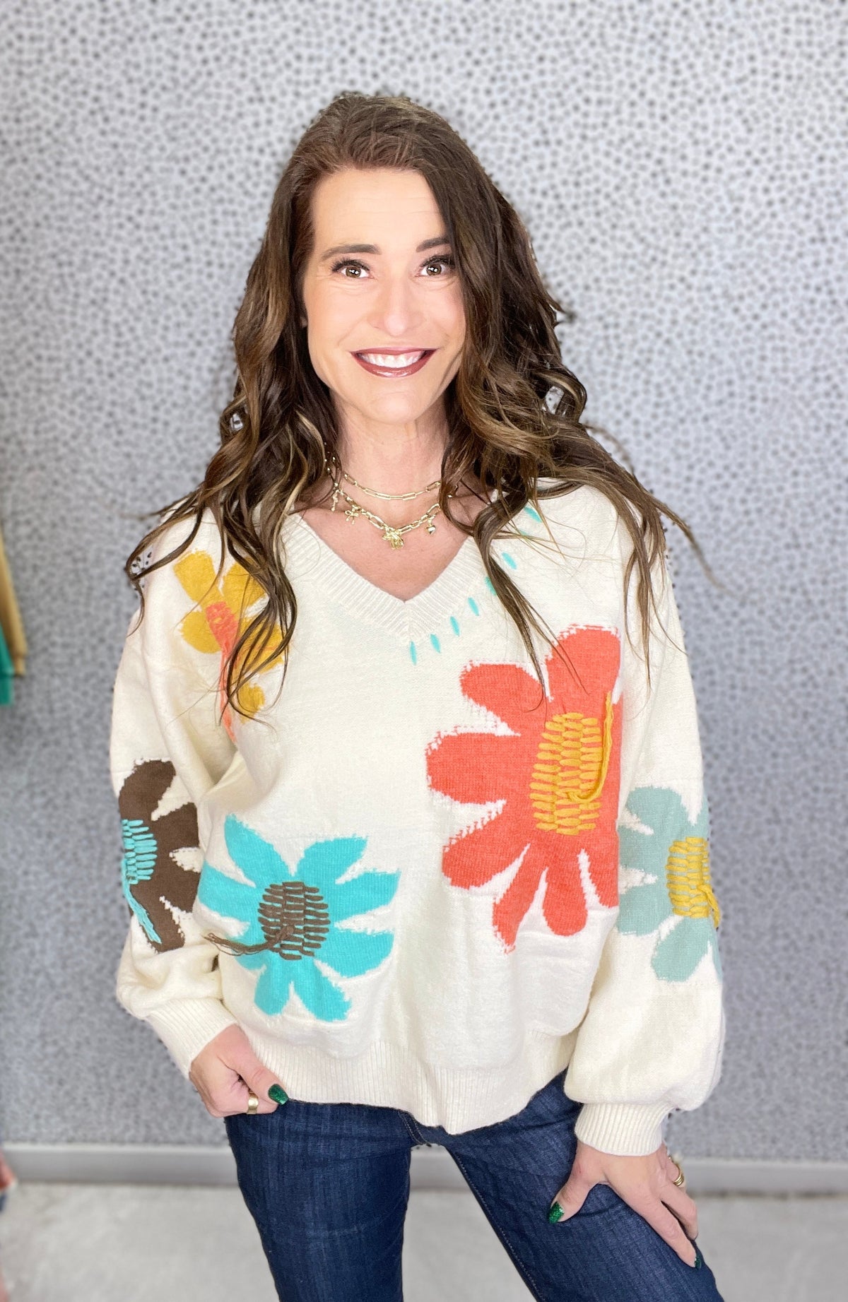 POL Groovy Bloom Balloon Sleeve Floral Sweater In 2 Colors *Final Sale*