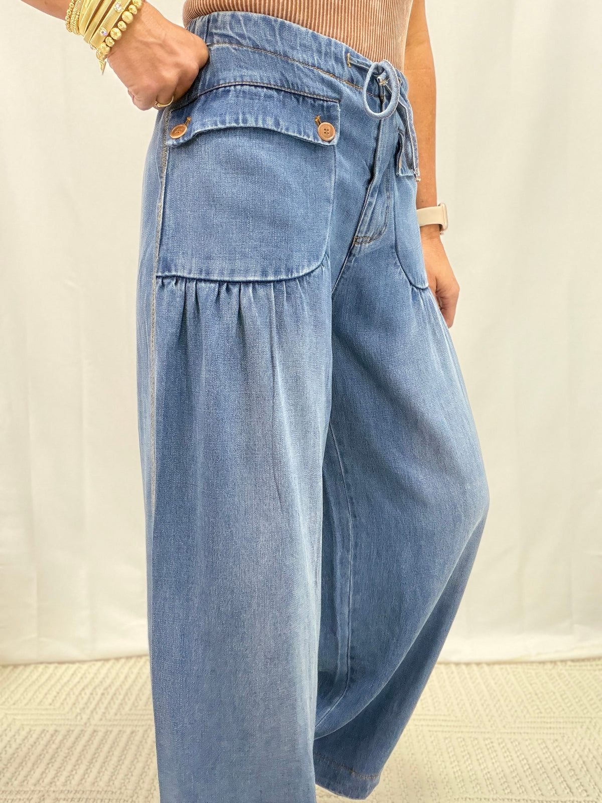 Simply Cherished Bottom Tie Jeans In Blue