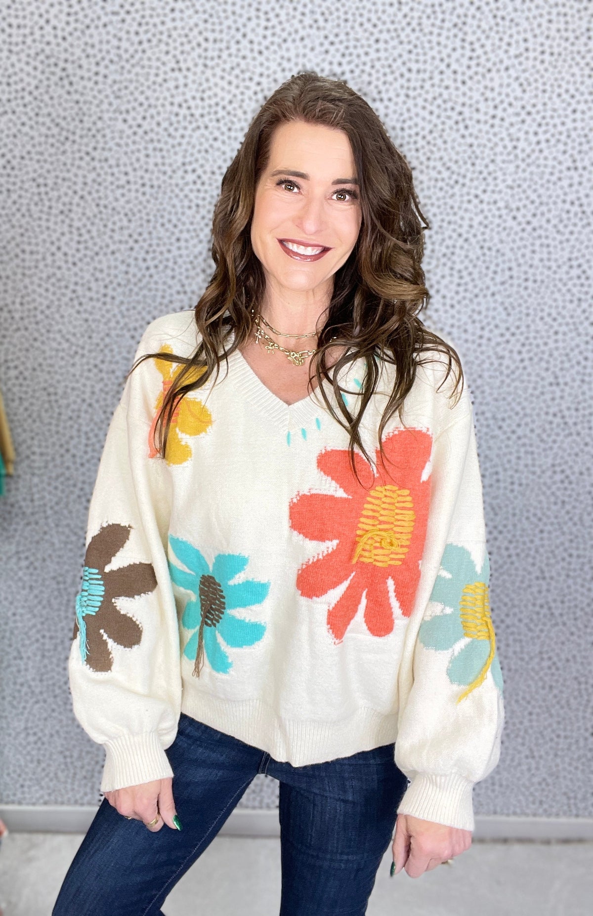 POL Groovy Bloom Balloon Sleeve Floral Sweater In 2 Colors *Final Sale*