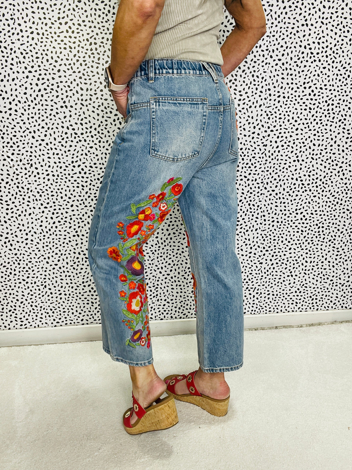 Oli & Hali Rachelle Washed Flower Embroidered Jeans 001 In Denim *Final Sale*
