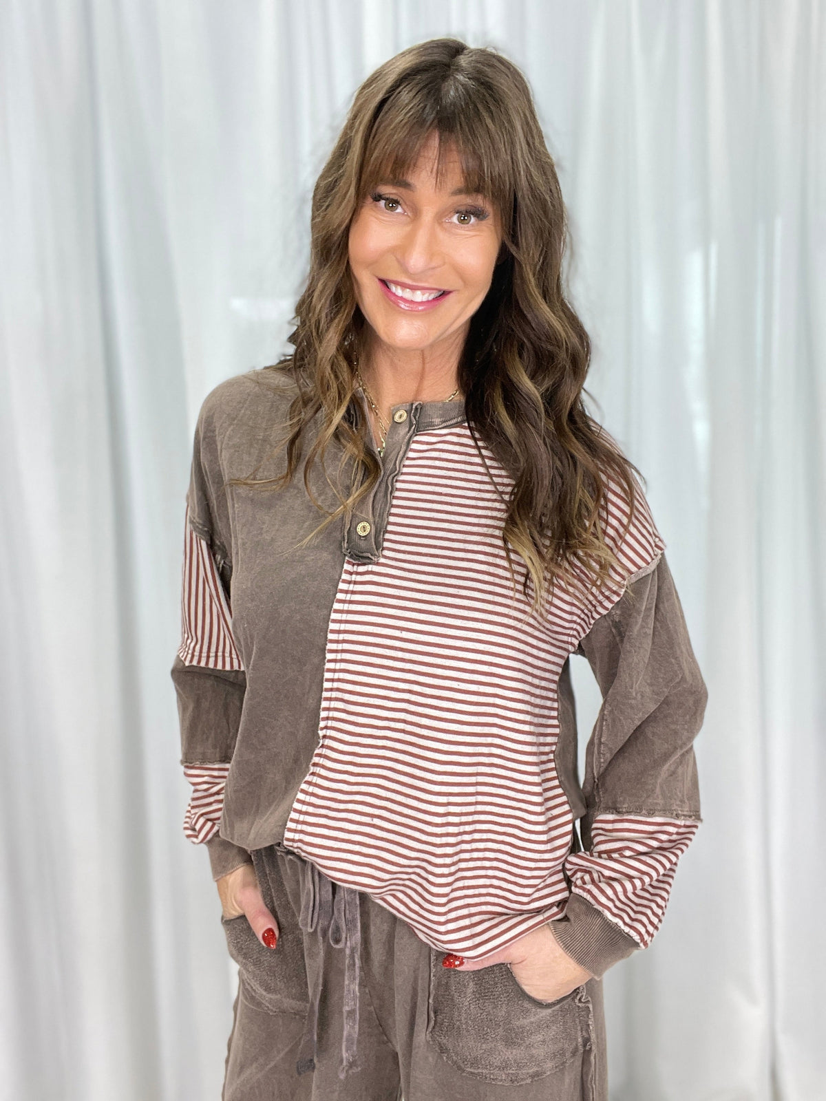 Lucky To Have You Striped Henley Top In 2 Colors *Final Sale*