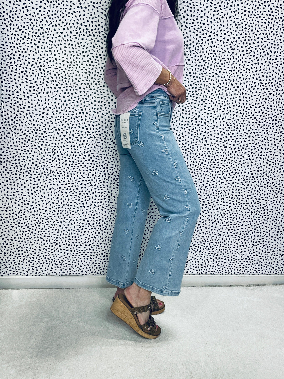 Risen Gwendolyn High Rise Crop Wide Embroidered Jeans 010 In Light