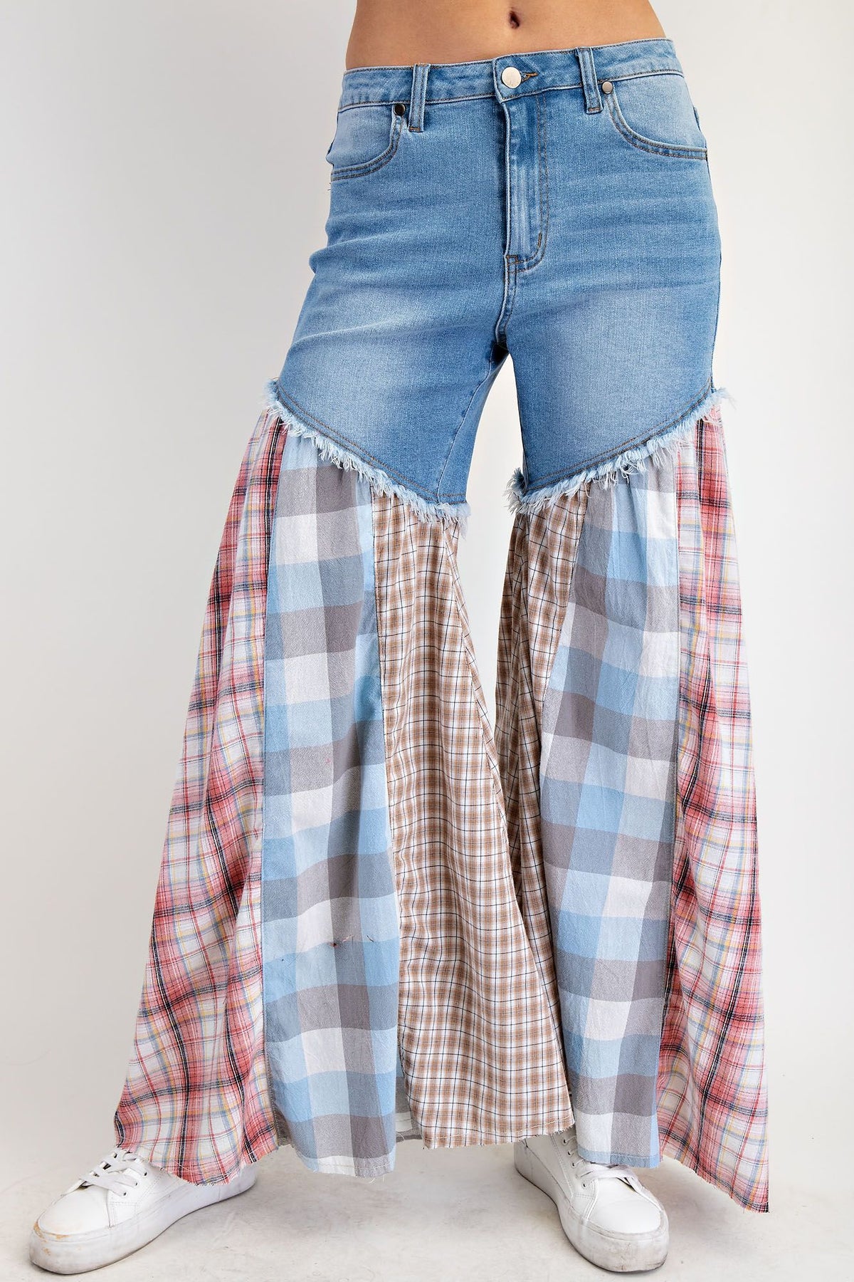 Matching My Giddy Up Plaid Mix Pants In Denim *Final Sale*