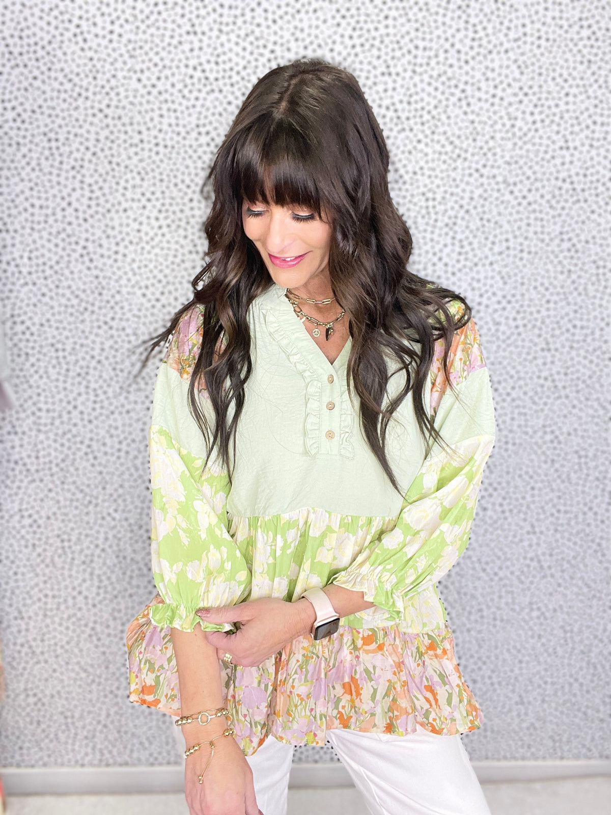 Better Believe It Print Mix Tiered Top In 2 Colors *Final Sale*