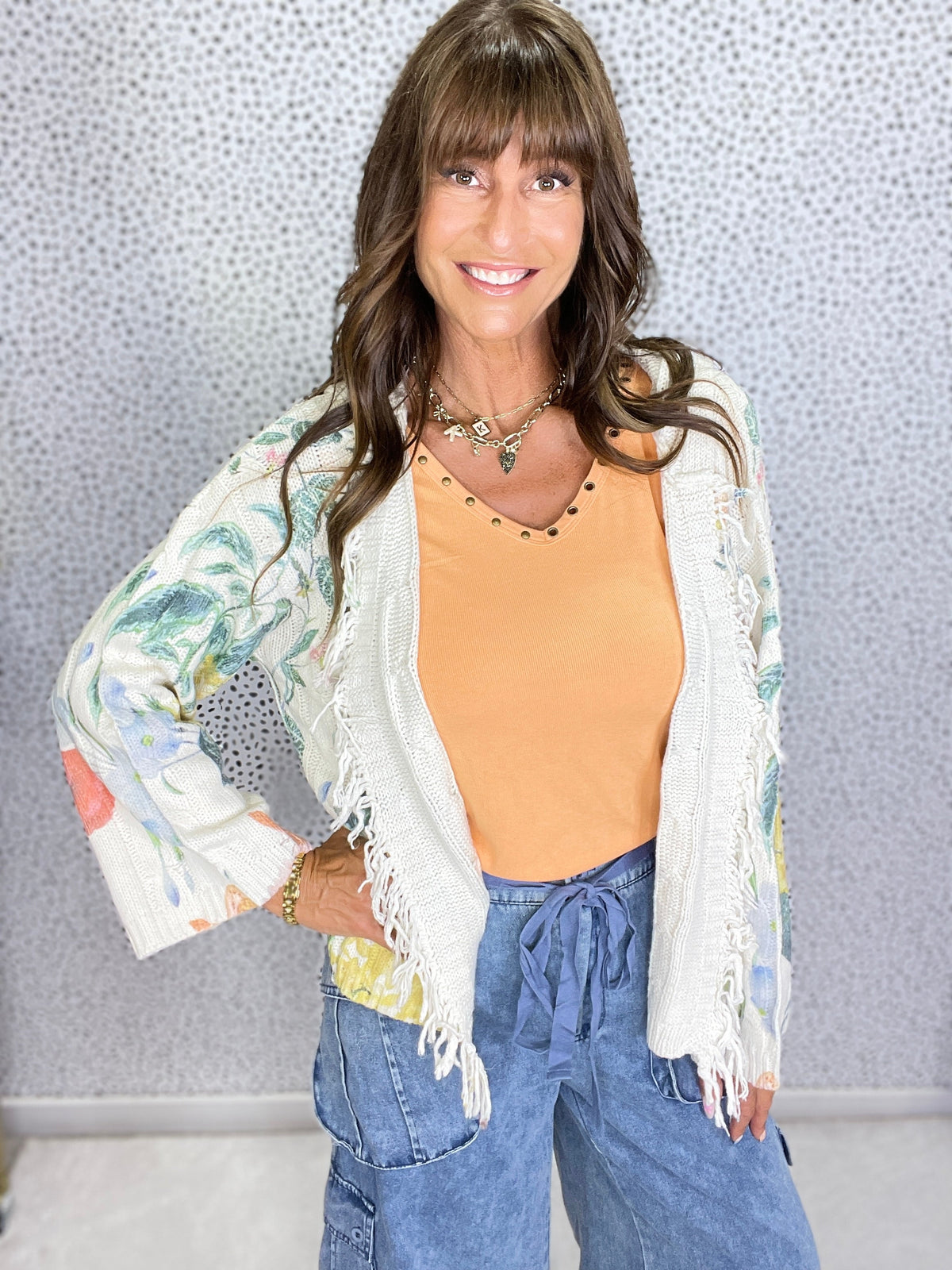 Pol Wildflower Fringe Cardigan *Final Sale*
