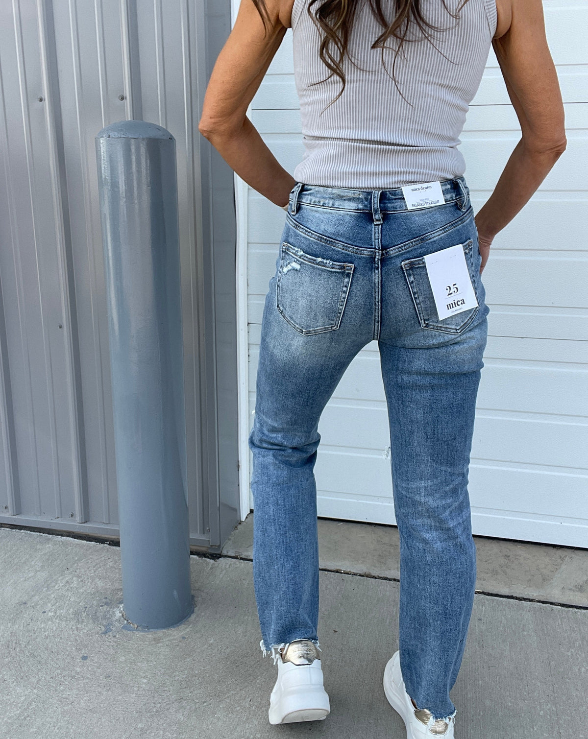 Mica Brynn High Rise Straight Leg Hidden Button Fly Jeans 027 In Medium