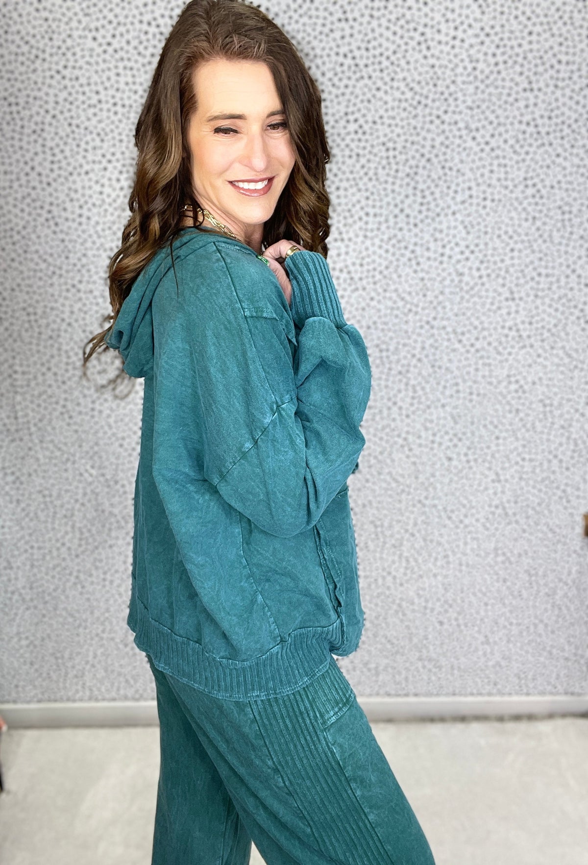 Lucky Lady Ribbed Accent Lightweight Hoodie Top In 3 Colors