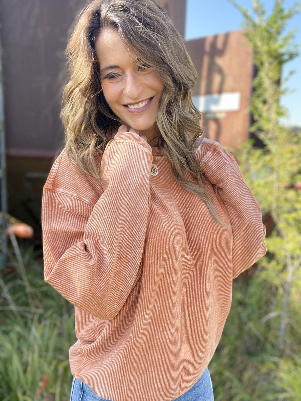 Snow Washed Essential Corded Crew Sweatshirt in Royal
