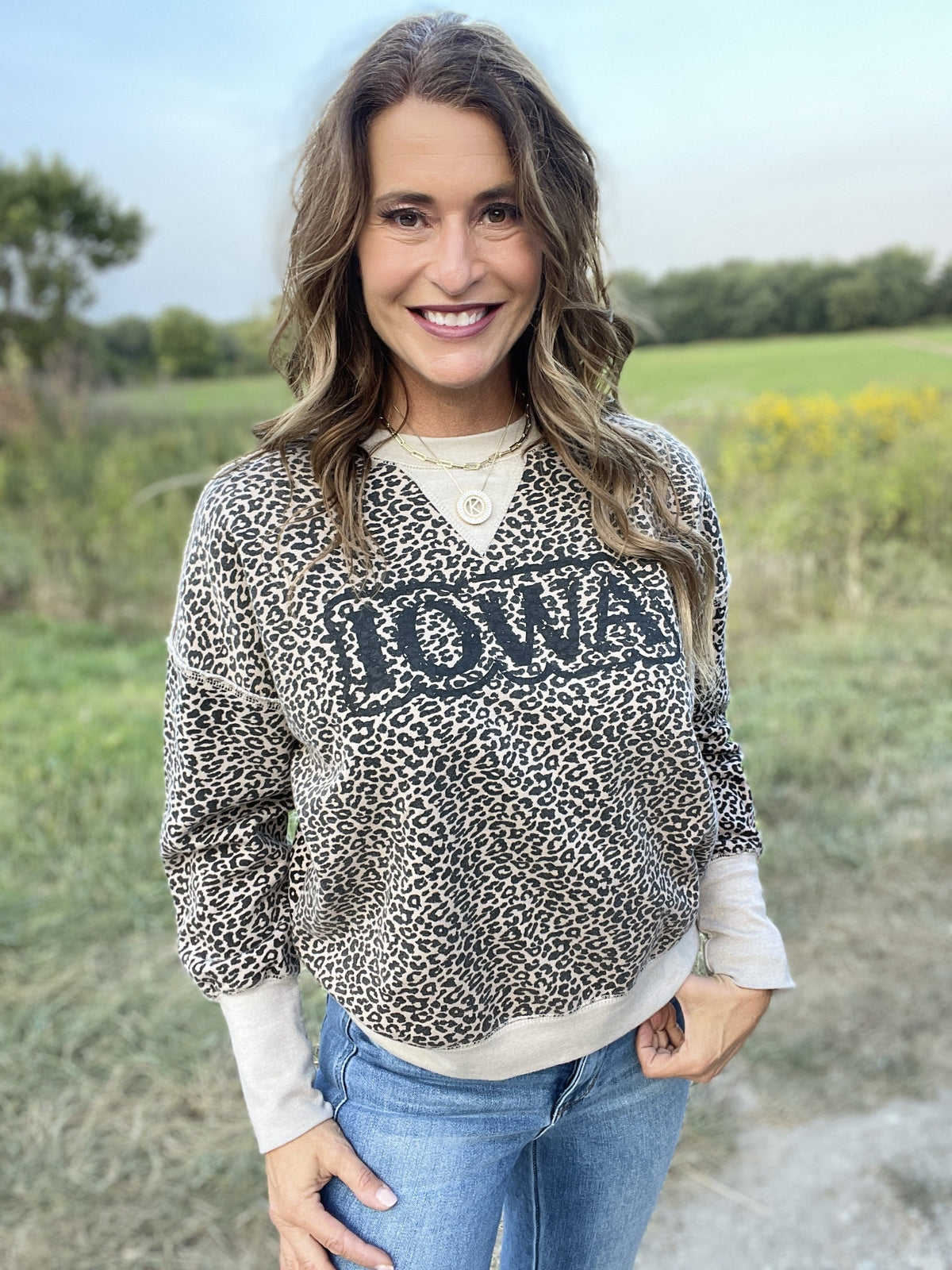 Straight Up IOWA Animal Print Crewneck
